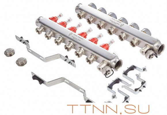 Для отопления Royal Thermo 1" ВР-3/4" НР, 12 выходов с расходомерами, нерж. (RTE 52.112) Для отопления Royal Thermo 1" ВР-3/4" НР, 12 выходов с расходомерами, нерж. (RTE 52.112)