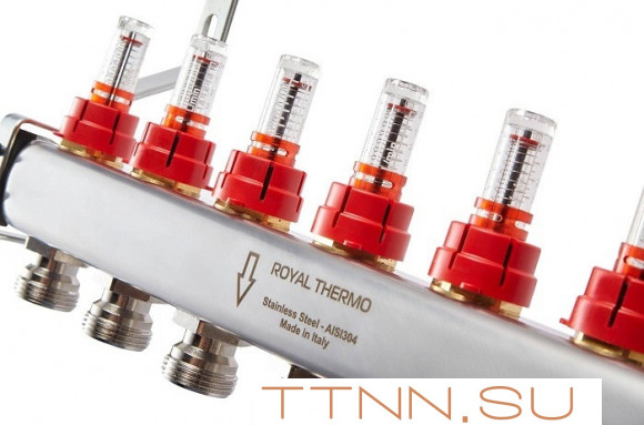 Для отопления Royal Thermo 1" ВР-3/4" НР, 9 выходов с расходомерами, нерж. (RTE 52.109) Для отопления Royal Thermo 1" ВР-3/4" НР, 9 выходов с расходомерами, нерж. (RTE 52.109)