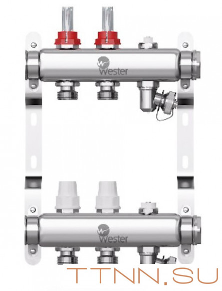 Коллектор для теплого пола Wester 1"-3/4 в сборе с расходомерами на 2 выхода Коллектор для теплого пола Wester 1"-3/4 в сборе с расходомерами на 2 выхода