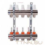 Коллекторная группа с расходомерами General fitings 1"х 3/4" на 3 выхода Коллекторная группа с расходомерами General fitings 1"х 3/4" на 3 выхода